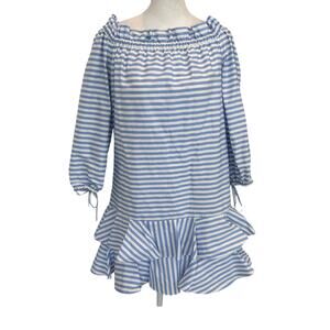 Danielle Fichera Blue and White Striped Ruffled Mini Dress Womens Size Small